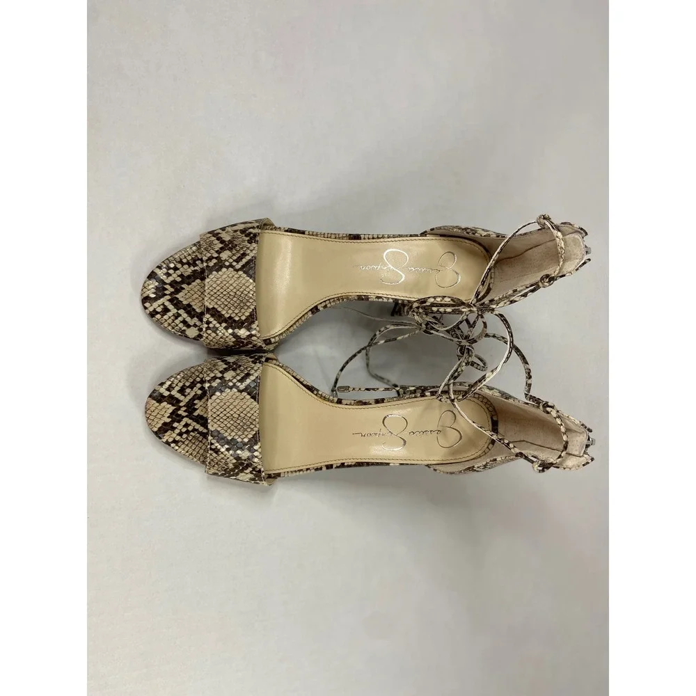 Jessica‎ Simpson Snakeskin Lace Up Block Heel Sandals Brown Tan 8M